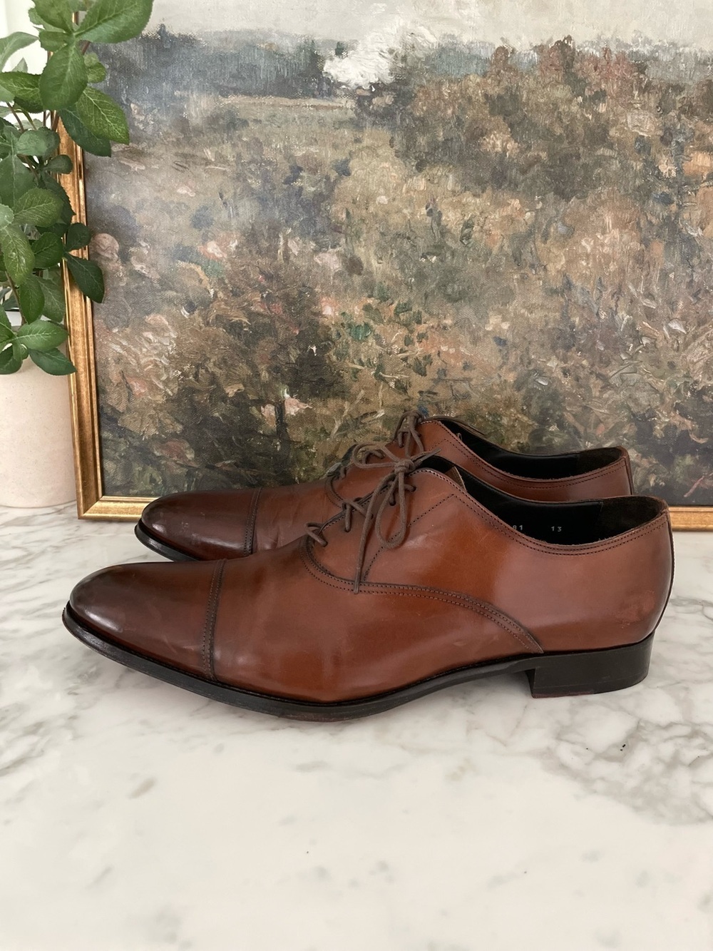 To Boot New York Leather Cap Toe Oxford Shoes Size 13 Brown Burnished Italy
